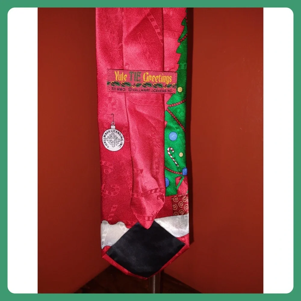 Yule Tie Greetings Christmas Tree Santa Reindeer Holiday Necktie - Picture 5 of 7